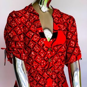 Anthropology Dress orange red with pockets cute